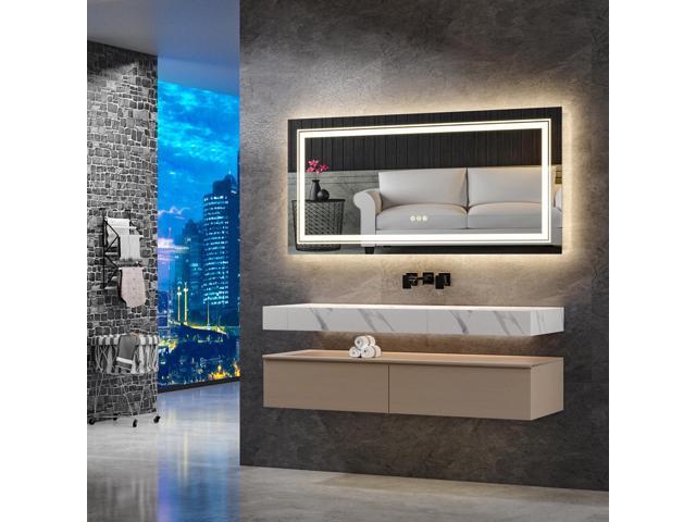 UNHO 1200*600mm Rectangle Led Backlit Light Bathroom Mirror Aluminum Frame Wall Home Vanity Makeup Mirror Anti-fog Dimmable Function