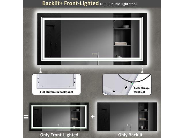 UNHO 1200*600mm Rectangle Led Backlit Light Bathroom Mirror Aluminum Frame Wall Home Vanity Makeup Mirror Anti-fog Dimmable Function