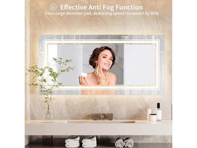 UNHO 1200*600mm Rectangle Led Backlit Light Bathroom Mirror Aluminum Frame Wall Home Vanity Makeup Mirror Anti-fog Dimmable Function