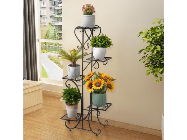 UNHO 5-story Technology Tall Plant Stands Environmental Protection Abrasion Resistance and Embroidery Prevention Outdoor Metal Iron Plant Stands...