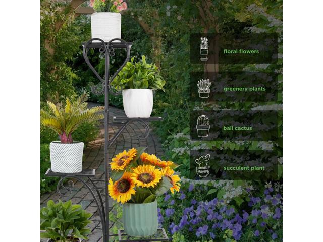 UNHO 5-story Technology Tall Plant Stands Environmental Protection Abrasion Resistance and Embroidery Prevention Outdoor Metal Iron Plant Stands...