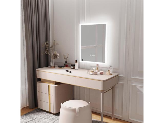 UNHO Led Bathroom Mirror Cosmetic Mirror 3 Kinds Of Color Temperature 400*500mm Adjustable Brightness Anti-fog Waterproof Square Silver Bathroom Hotel
