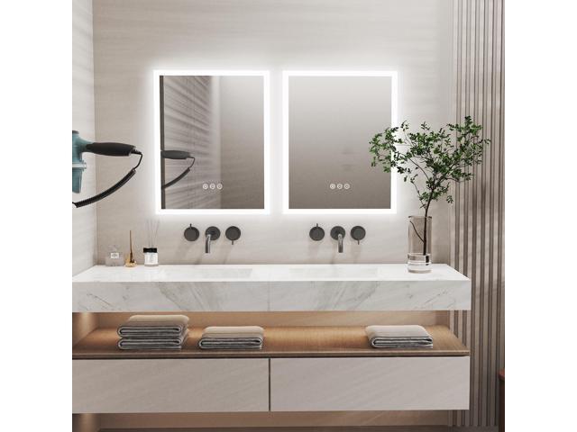 UNHO Led Bathroom Mirror Cosmetic Mirror 3 Kinds Of Color Temperature 400*500mm Adjustable Brightness Anti-fog Waterproof Square Silver Bathroom Hotel