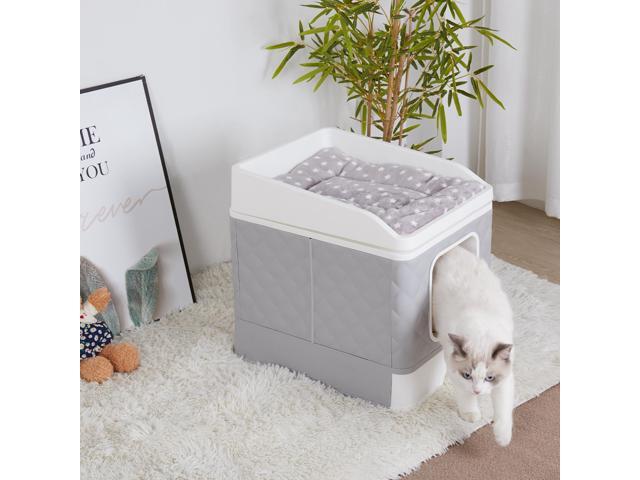 UNHO Detachable Cat Litter Box Closed Detachable Top Front Easy to Clean Large Space Grey White