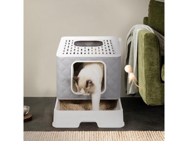 UNHO Detachable Cat Litter Box Closed Detachable Top Front Easy to Clean Large Space Grey White
