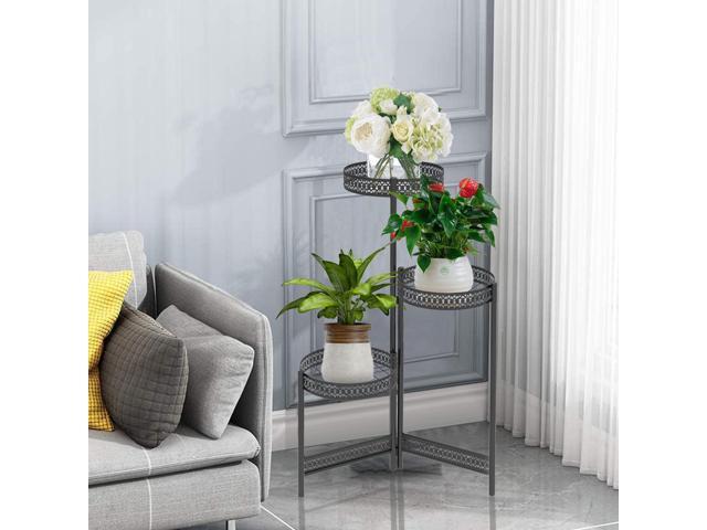 UNHO 3 Tier / 4 Tier Metal Planter Pots Holder Indoor & Outdoor Multilayer Plants Stand with Flower Pot Display Rack for Home Decor, Garden, Patio