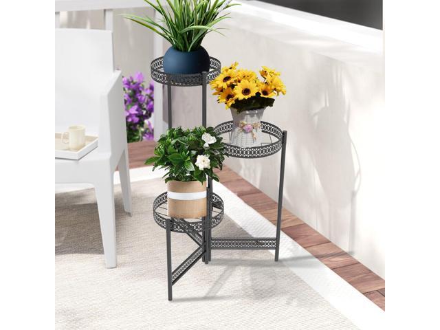 UNHO 3 Tier / 4 Tier Metal Planter Pots Holder Indoor & Outdoor Multilayer Plants Stand with Flower Pot Display Rack for Home Decor, Garden, Patio