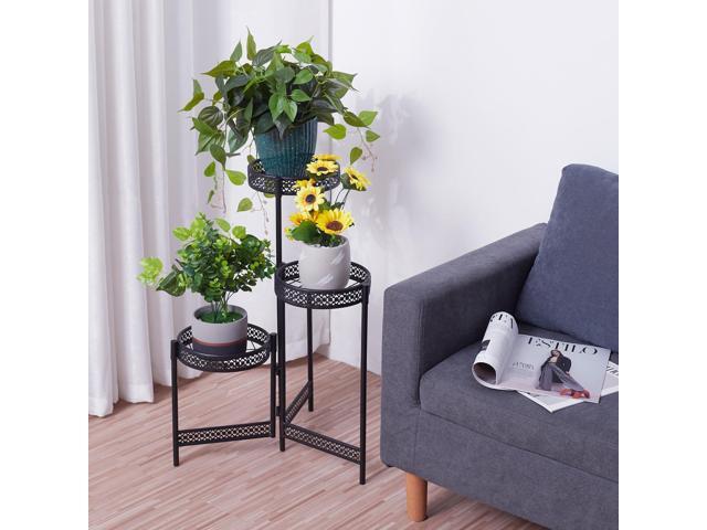 UNHO 3 Tier / 4 Tier Metal Planter Pots Holder Indoor & Outdoor Multilayer Plants Stand with Flower Pot Display Rack for Home Decor, Garden, Patio