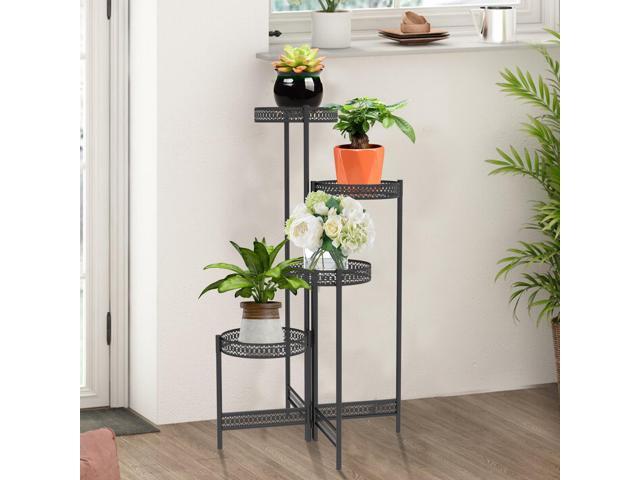 UNHO 3 Tier / 4 Tier Metal Planter Pots Holder Indoor & Outdoor Multilayer Plants Stand with Flower Pot Display Rack for Home Decor, Garden, Patio