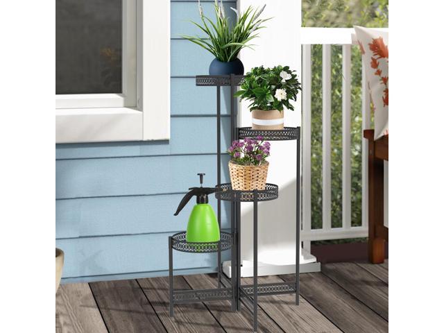 UNHO 3 Tier / 4 Tier Metal Planter Pots Holder Indoor & Outdoor Multilayer Plants Stand with Flower Pot Display Rack for Home Decor, Garden, Patio