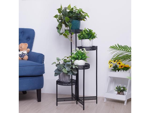 UNHO 3 Tier / 4 Tier Metal Planter Pots Holder Indoor & Outdoor Multilayer Plants Stand with Flower Pot Display Rack for Home Decor, Garden, Patio