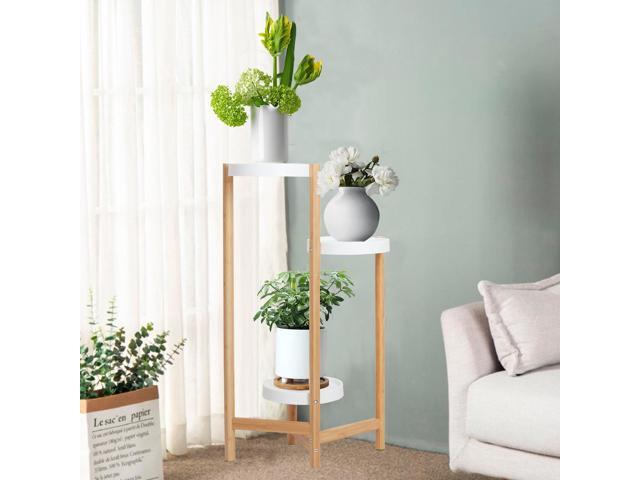 UNHO 3 Tier Plant Stand Bamboo Plant Holder Flower Pot Rack Corner Nordic Indoor Brown High And Low Display Living Room Bedroom Balcony