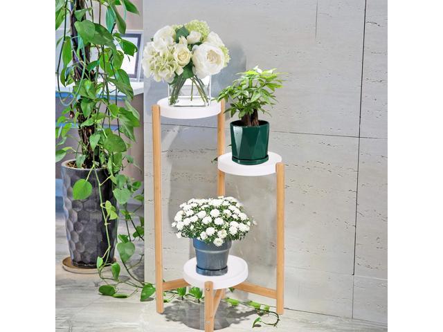 UNHO 3 Tier Plant Stand Bamboo Plant Holder Flower Pot Rack Corner Nordic Indoor Brown High And Low Display Living Room Bedroom Balcony
