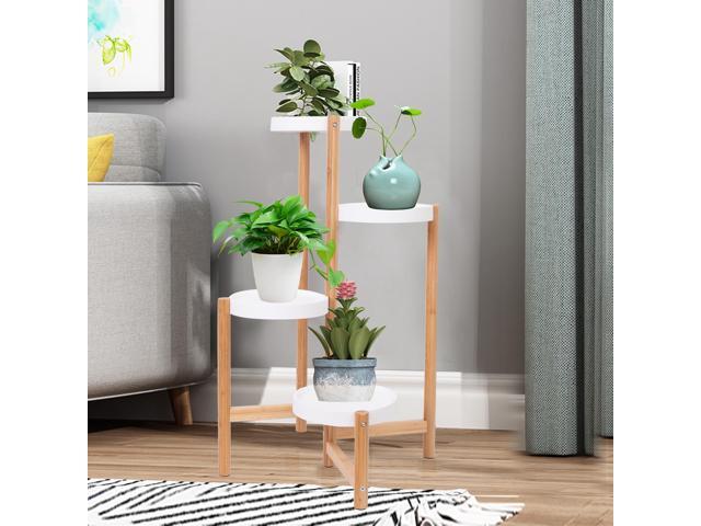 UNHO 4 Tier Plant Stand Bamboo Plant Holder Flower Pot Rack Corner Nordic Indoor Brown High And Low Display Living Room Bedroom Balcony