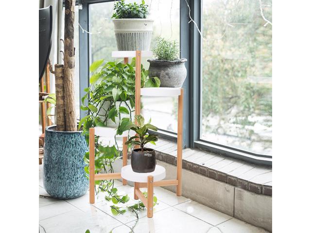 UNHO 4 Tier Plant Stand Bamboo Plant Holder Flower Pot Rack Corner Nordic Indoor Brown High And Low Display Living Room Bedroom Balcony