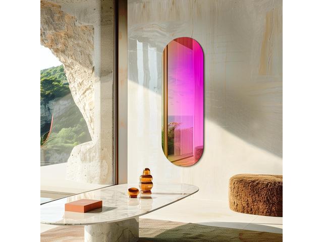 UNHO Decorative Wall Mirror Long Oblong Iridescent Glass Entrance Hallway Bedroom Living Room Fireplaces Modern Decorative 44.5x120cm