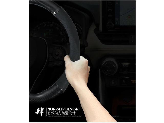 Paiying 15'' Car Steering Wheel Cover Breathable PU Leather Carbon Nonslip Flat Bottom