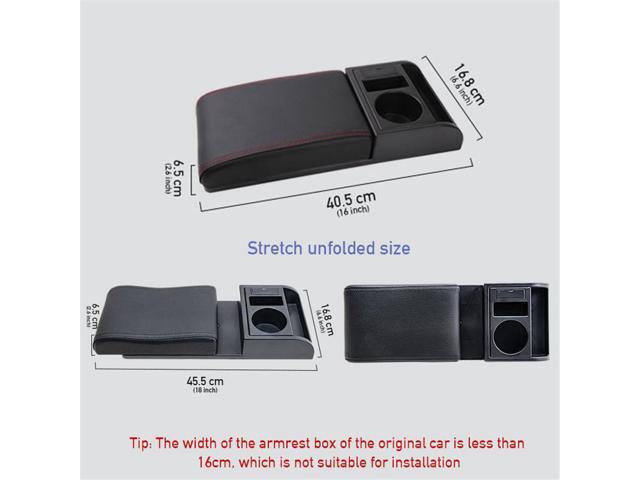 Paiying Adjustable Car Center Armrest Cover Pad Storage Cup Holder PU Leather