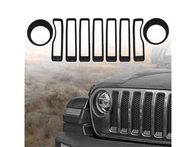 Acaigel Mesh Grille Grill Insert + Headlight Turn Light Cover Trim For 2018-2022 Jeep Wrangler JL JLU