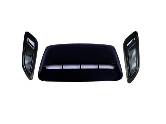 Acaigel 3x Gloss Black Car Hood Scoop Kit Air Flow Bonnet Cover Trim +Adhesive