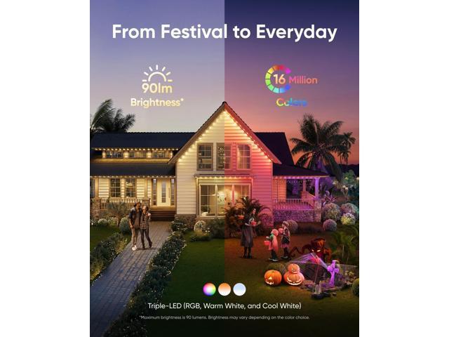 eufy Permanent Outdoor Lights E22, 100ft with 60 Triple-LED Lights, Smart RGBWW Lights, Daily and Festive, Up to IP67 Waterproof, AI Lighting...