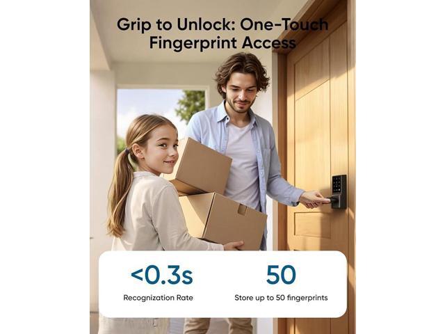 eufy Smart Lock C33, Keyless Fingerprint Door Lock with Handle, Integrated Wi-Fi, Remote Control via App, Biometric Entry Knob, Auto-Locking, IP53...