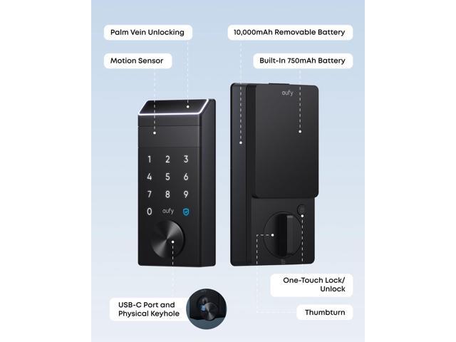eufy FamiLock E34 Smart Lock with Palm Vein Recognition - Keyless Entry Door Lock for Front Door, Wi-Fi Keypad Deadbolt, ANSI/BHMA Grade 1, Auto...