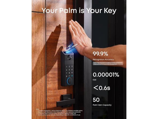 eufy FamiLock S3 Smart Lock With Palm Vein Recognition - Keyless Entry Door Lock for Front Door, 3-in-1 Wi-Fi Keypad Deadbolt+ 2K HDR Camera+...