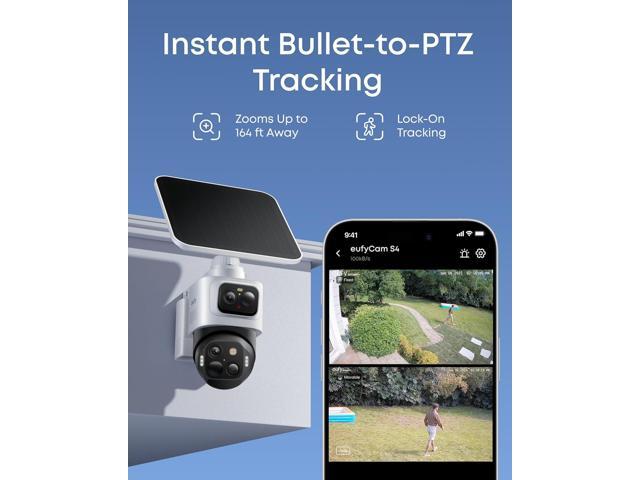 eufy Security eufyCam S4,4K Solar Camera Wireless Outdoor, Triple Lens Bullet-PTZ Cam, 360° View, 8X Auto Zoom, AI Recognition,AI Track, Color...