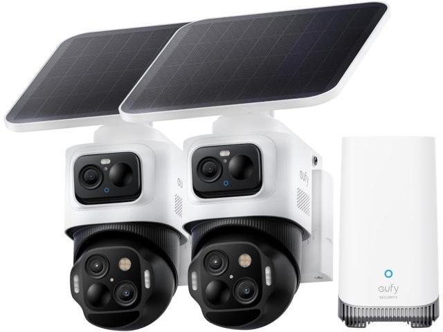 eufy Security eufyCam S4 2-Cam Kit,4K Solar Camera Wireless Outdoor, Triple Lens Bullet-PTZ Cam, 360° View, Cross-Cam Track, AI Recognition, 8X...