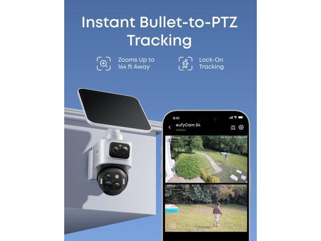 eufy Security eufyCam S4 2-Cam Kit,4K Solar Camera Wireless Outdoor, Triple Lens Bullet-PTZ Cam, 360° View, Cross-Cam Track, AI Recognition, 8X...