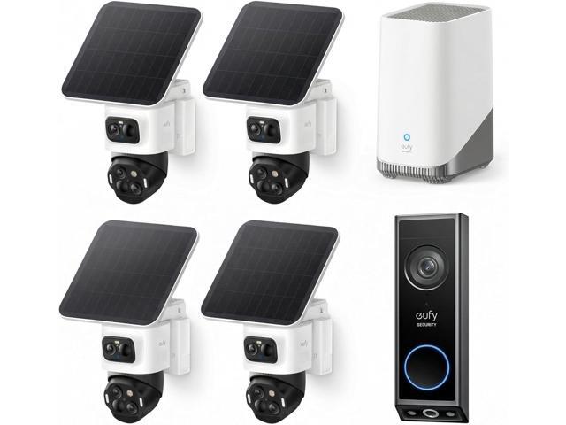 eufy Security eufyCam S4 4-Cam Kit with Video Doorbell E340, 4K Solar Camera Wireless Outdoor, 3-Lens PTZ Cam, 360° View, Whole-Home Coverage, AI...