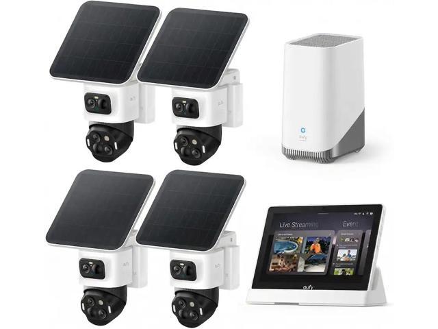 eufy Security eufyCam S4 4-Cam Kit with Smart Display E10, 4K Solar Camera Wireless Outdoor, Triple Lens PTZ Cam, 360° View, Multi-Screen...