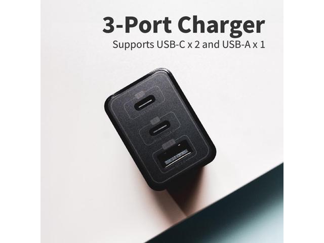 Megacom ME-1011 Foldable Gan Wall Charger 67W USB-C*2+USB-A*1 fast wall charger compatible with smartphones, tablets, and all USB Type-C devices