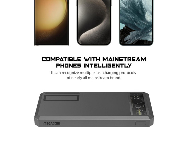 Megacom Power Bank 10000mAh/37Wh Fast Charging with Type-C in/output 20W & USB-A output x 2, LED Indicate Capacity (Model:ME-1033)