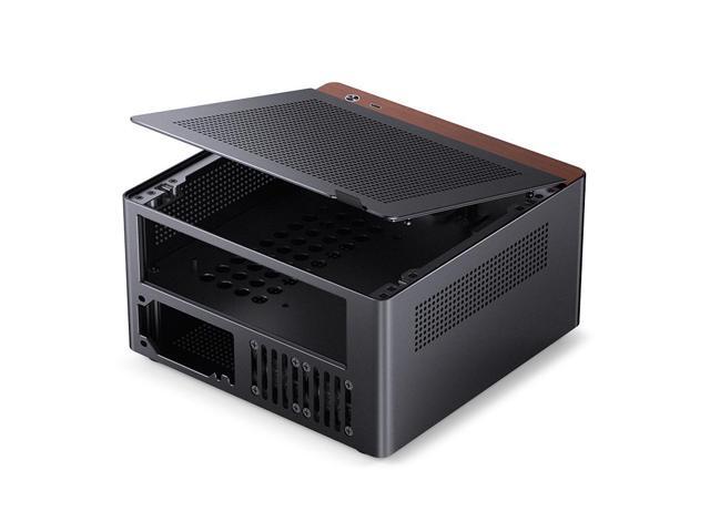 JONSBO N10 BLACK MINI ITX PC Case, Aluminum Alloy with Walnut Trim Desktop Case, Standing or Lying, Compatible with 1U Flex PSU,Compact & Portable...