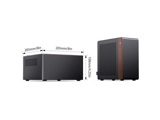JONSBO N10 BLACK MINI ITX PC Case, Aluminum Alloy with Walnut Trim Desktop Case, Standing or Lying, Compatible with 1U Flex PSU,Compact & Portable...