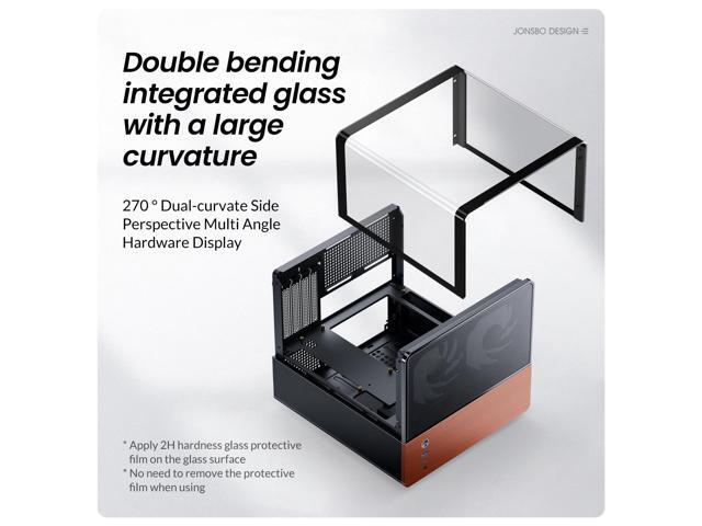 JONSBO V12 BLACK Micro ATX Mid Tower PC Case, Hyperboloid Glass Desktop Design, Separated Cabinet Structure,Walnut Wood,MATX Desktop Computer...
