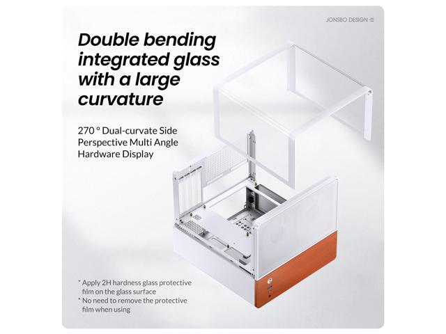 JONSBO V12 WHITE Micro ATX Mid Tower PC Case, Hyperboloid Glass Desktop Design, Separated Cabinet Structure,Walnut Wood,MATX Desktop Computer...