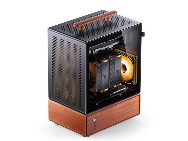 JONSBO T7 Black Micro ATX PC Case, Aluminum Chassis, with Multifunctional Handle, Solid Wood Veneer Desktop Computer Case, MB:MicroATX/ITX,GPU...