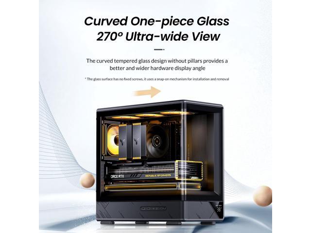 JONSBO D200 BLACK Micro ATX PC Case, Curved One-piece Glass Desktop Case,Digital Display Temperature Monitor,Support PSU ATX170mm/ GPU 410mm/CPU...