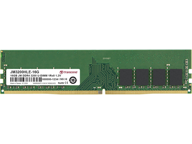 Transcend JetRam 16GB DDR4 3200Mhz (PC4-25600) 1Rx8 2Gx8 288-Pin UDIMM Desktop Memory Module JM3200HLE-16G