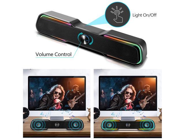 Computer Speakers, PC RGB Gaming Speakers USB Powered Wired Computer Soundbar with Enhanced Stereo Bass LED Light,Dual-Channel Desktop Speakers for...