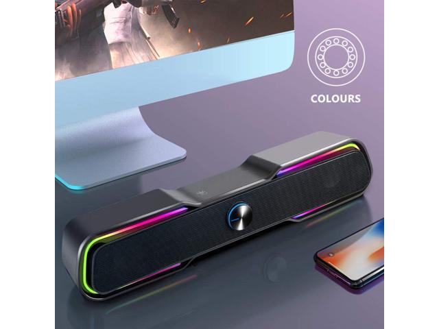 Computer Speakers, PC RGB Gaming Speakers USB Powered Wired Computer Soundbar with Enhanced Stereo Bass LED Light,Dual-Channel Desktop Speakers for...