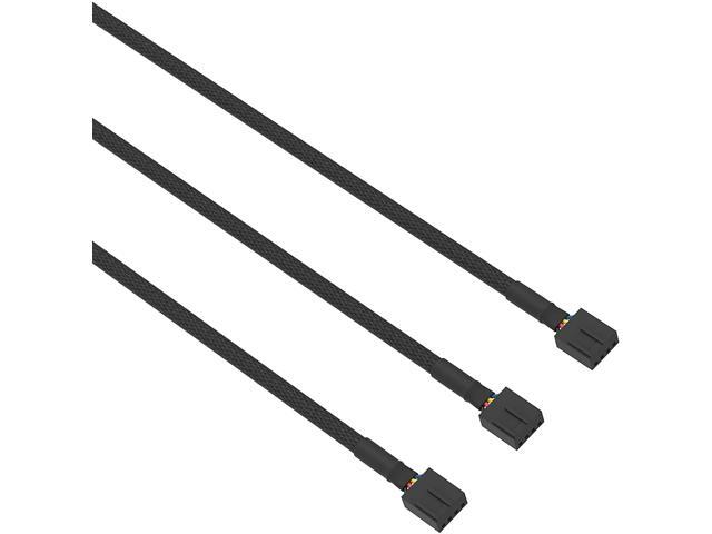 3 Pack 4 Pin PWM Fan Power Splitter Cable Black Sleeved Braided Adapter PC Fan Power Extension Cable for Computer ATX Case 4 Pin 3 Pin Cooling Fan...