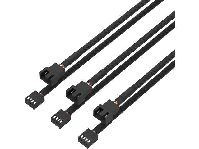 3 Pack 4 Pin PWM Fan Power Splitter Cable Black Sleeved Braided Adapter PC Fan Power Extension Cable for Computer ATX Case 4 Pin 3 Pin Cooling Fan...