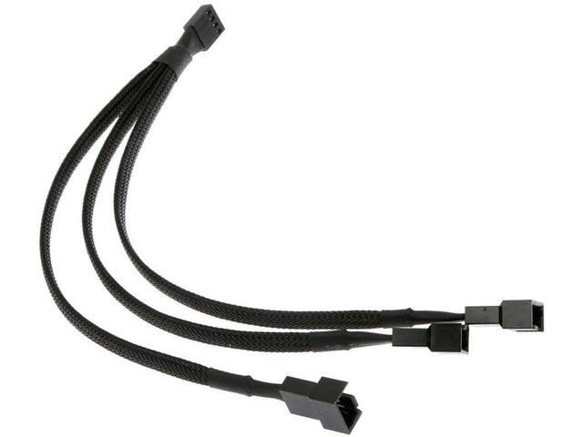 PWM Fan Splitter Cable 4 Pin Black Sleeved Case Fan Splitter Cable 1 to 3 Converter Braided Y Splitter Computer PC Fan Extension Power Cable 10.5...