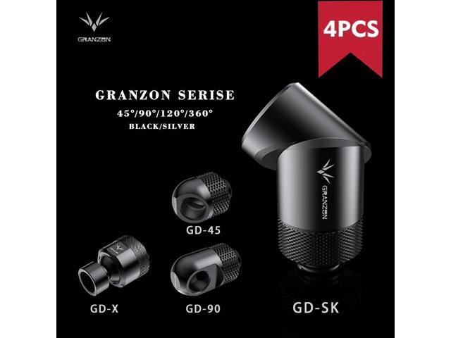 Granzon Fitting In 4 Pcs/Set, Multi-angle/Anti-off Hard Tube Adaptor, Brass Black/Silver G1/4' Rotary Connector, Revolvable Adjustable For Water...
