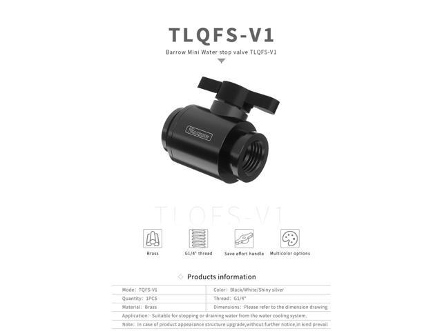 Barrow Drain Valve Kit, Include Ball Valve & Male To Male Fitting & Plug, AIO Water Valve Kit For Water Cooling System, Black Kit