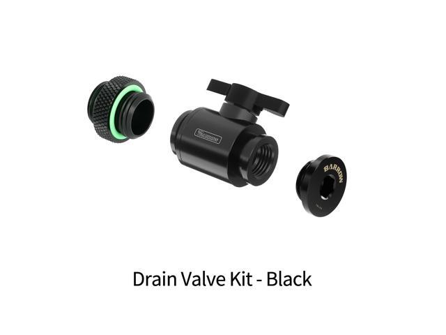 Barrow Drain Valve Kit, Include Ball Valve & Male To Male Fitting & Plug, AIO Water Valve Kit For Water Cooling System, Black Kit